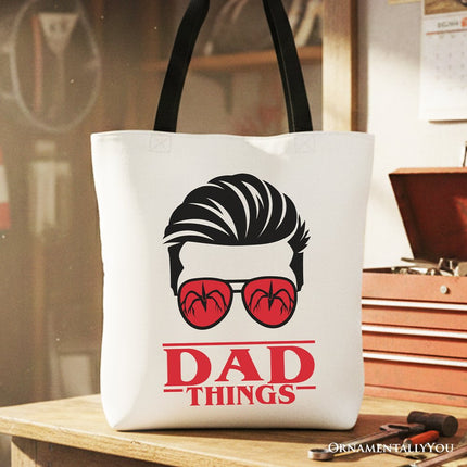 Dad Things Retro Canvas Tote Bag, Red Glasses Family Matching Gift Shopper - Dashing Nova