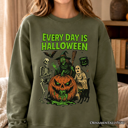 Every Day Is Halloween Sweatshirt, Vintage Pumpkin Witch Spooky Sweater for Eternal Spook Enthusiasts