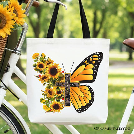 Faith Cross Butterfly Tote Bag, Christian Sunflower Floral Gift Shopper - Dashing Nova