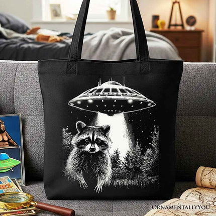 Funny UFO Raccoon Tote Bag, Gift Shopper for Alien Enthusiasts