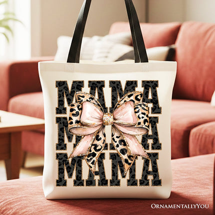 Glitter Leopard Mama Tote Bag, Coquette Bow Gift Shopper for Glam and Trendy Mothers - Dashing Nova