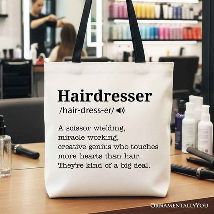 Hairdresser Definition Canvas Tote Bag, Funny Gift Shopper for Creative and Talented Stylists