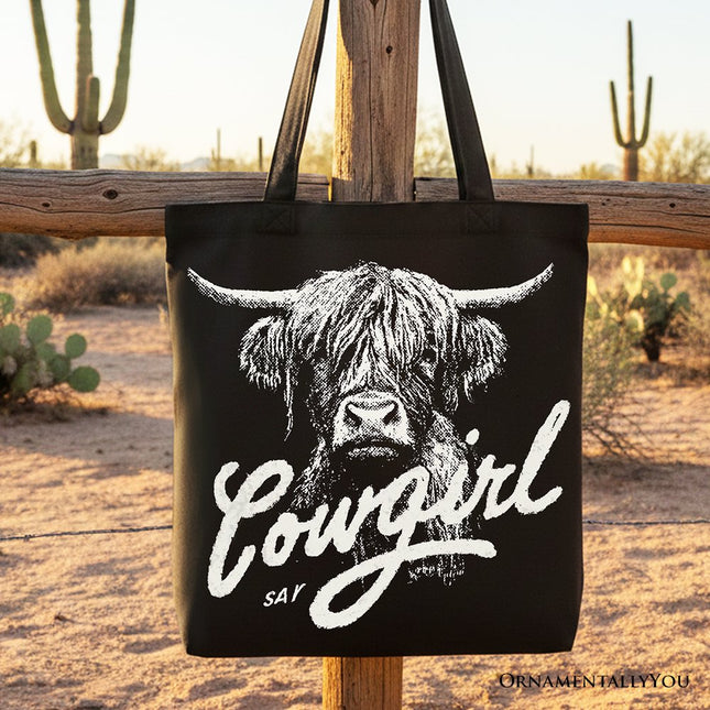 Highland Cow Vintage Cowgirl Canvas Tote Bag, Western Country Gift Shopper For Women - Dashing Nova