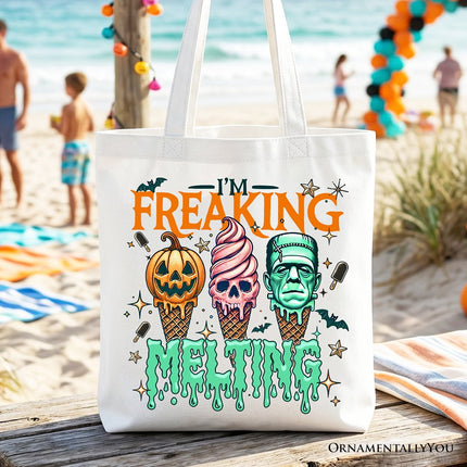 I’m Freaking Melting Frankenstein Tote Bag, Funny Ice Cream Halloween Gift Shopper for Summer Spooky Season - Dashing Nova