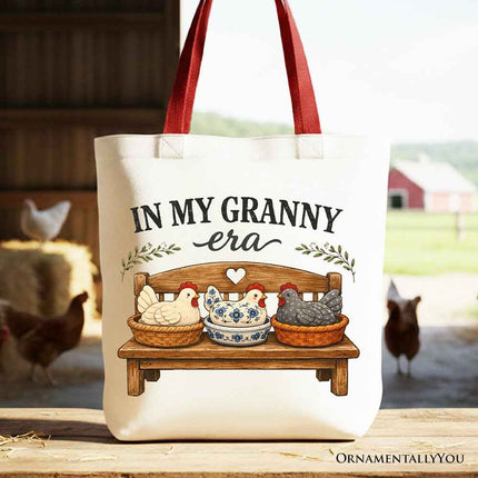 In My Granny Era Chicken Vintage Tote Bag, Cozy Farmhouse Country Grandma Gift Shopper