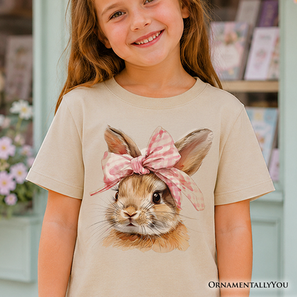 Kids Easter Bunny Coquette Pink Bow T-Shirt, Cute Watercolor Spring Tee for Youth Girls - Dashing Nova