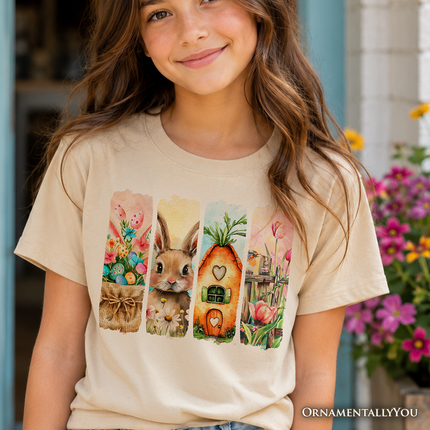 Kids Easter Bunny Floral Brushstroke T-Shirt, Spring Pastel Coquette Tee for Youth - Dashing Nova