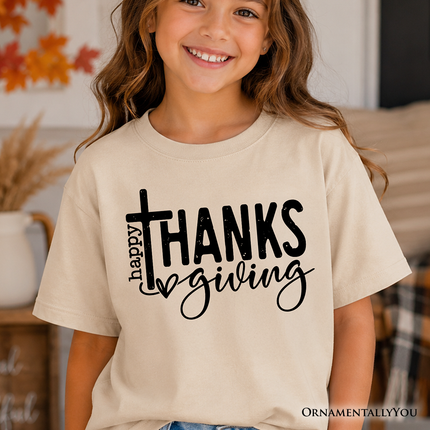 Kids Happy Thanksgiving Minimalist T-Shirt, Christian Religious Fall Tee for Youth - Dashing Nova