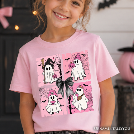 Kids Pink Halloween Ghost T-Shirt, Coquette Spooky Season Tee for Youth - Dashing Nova
