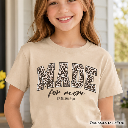 Made For More Kids Christian T-Shirt, Ephesians 2:10 Leopard Faith Bible Verse Easter Tee for Youth - Dashing Nova