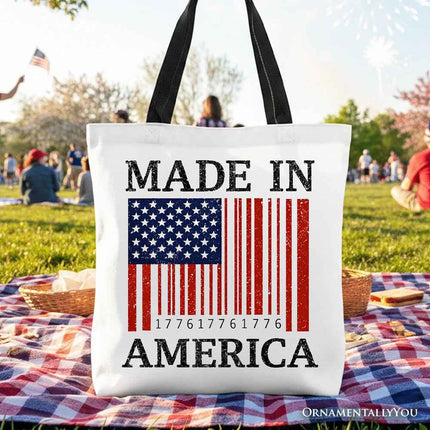 Made In America Bar Code Flag Tote Bag, Patriotic 1776 USA 250th Anniversary Gift Shopper
