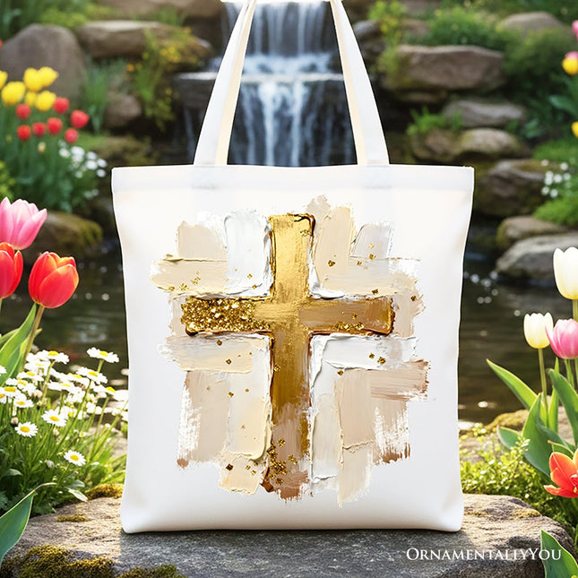 Oil Brushstroke Cross Canvas Tote Bag, Christian Faith Jesus Easter Gift Shopper - Dashing Nova