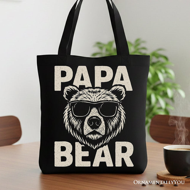 Papa Bear Sunglasses Canvas Tote Bag, Black Vintage Gift Shopper for Cool Dads - Dashing Nova
