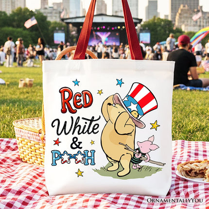 Red White & Proud Winnie-the-Pooh Tote Bag, 1926 A.A. Milne Patriotic 4th of July Gift Shopper - Dashing Nova