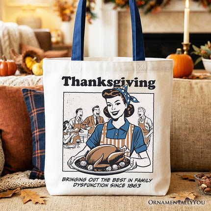 Thanksgiving Family Dysfunction Retro Tote Bag, Funny Holiday Humor Gift Shopper for Sarcastic Families - Dashing Nova