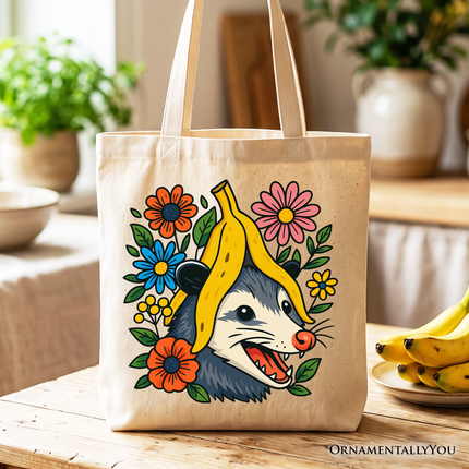 Banana Possum Floral Tote Bag, Funny Animal Gift Shopper - Dashing Nova