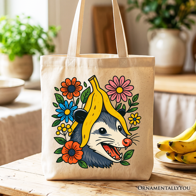 Banana Possum Floral Tote Bag, Funny Animal Gift Shopper - Dashing Nova