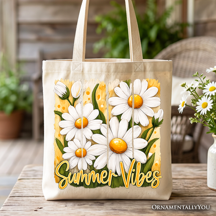Summer Vibes Daisy Brushstroke Flowers Tote Bag, Aesthetic Gift Shopper - Dashing Nova