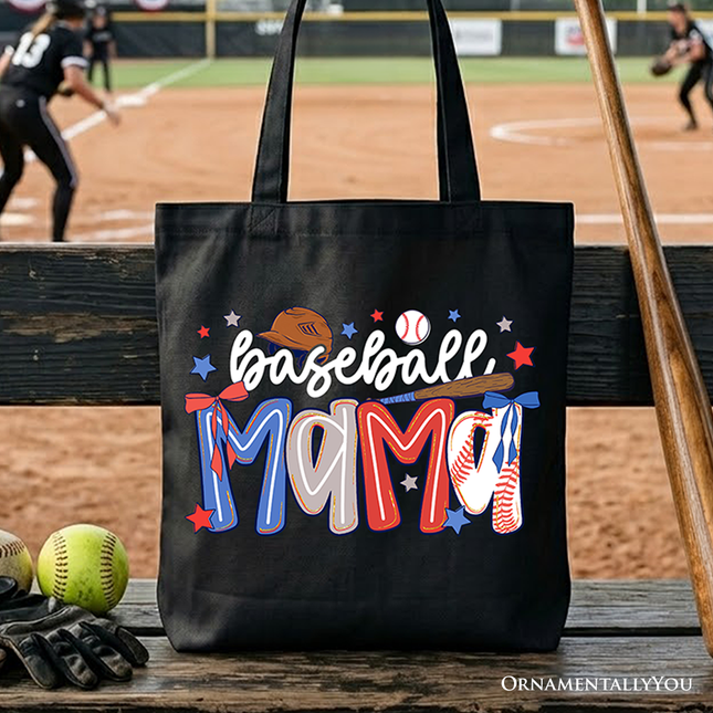 Baseball Mama Preppy Bow Tote Bag, Girly Sports Mom Gift Shopper - Dashing Nova