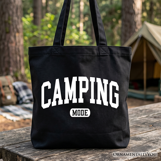 Camping Mode Varsity Tote Bag, Minimalist Outdoors Gift Shopper - Dashing Nova