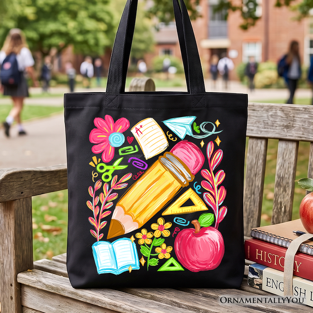 Floral Teacher Pencil Tote Bag, Colorful Back to School Gift Shopper - Dashing Nova