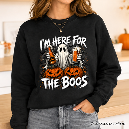 I'm Here for the Boos Ghost Sweatshirt, Funny Halloween Beer Pumpkin Sweater