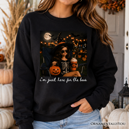 I'm Just Here for the Boos Witch Sweatshirt, Funny Halloween Party Sweater