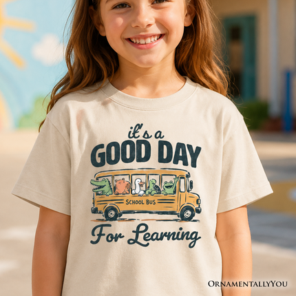 Kids Vintage Good Day for Learning School Bus T-Shirt, Back to School Youth Tee for Student - Dashing Nova