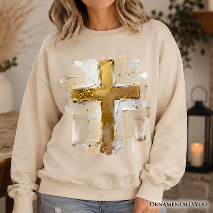 Oil Brushstroke Cross Sweatshirt, Christian Faith Jesus Easter Sweater