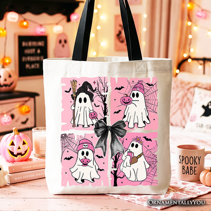 Pink Halloween Ghost Tote Bag, Coquette Spooky Season Gift for Girly Aesthetic - Dashing Nova