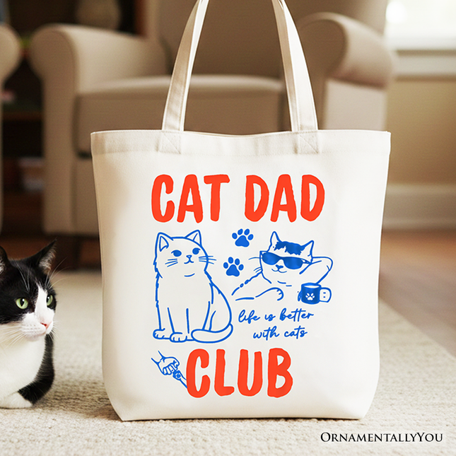 Cat Dad Club Retro Tote Bag, Funny Father's Day Gift Shopper - Dashing Nova
