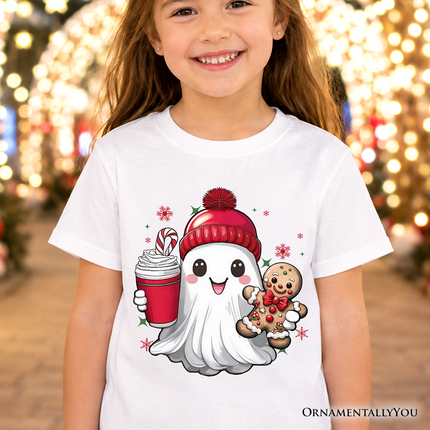 Kids Cute Ghost Christmas T-Shirt, Adorable Gingerbread and Cocoa Holiday Youth Tee - Dashing Nova