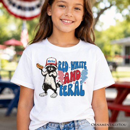 Kids Red, White & Feral Raccoon T-Shirt, Wild Youth Patriot American Tee - Dashing Nova