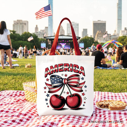 America Coquette Cherries Tote Bag, Patriotic 4th of July Gift Shopper - Dashing Nova