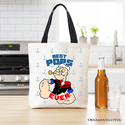 Best Pops Ever Canvas Tote Bag, Classic Popeye the Sailorman Dad Gift Bag for Fun and Strong Dads