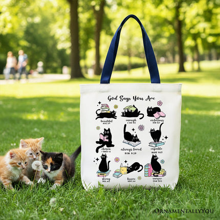 Book Cat God Says I Am Tote Bag, Christian Bible Verse Faith Gift Shopper - Dashing Nova