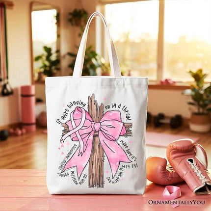 Breast Cancer Pink Bow Cross Tote Bag, Awareness Faith Christian Gift Shopper