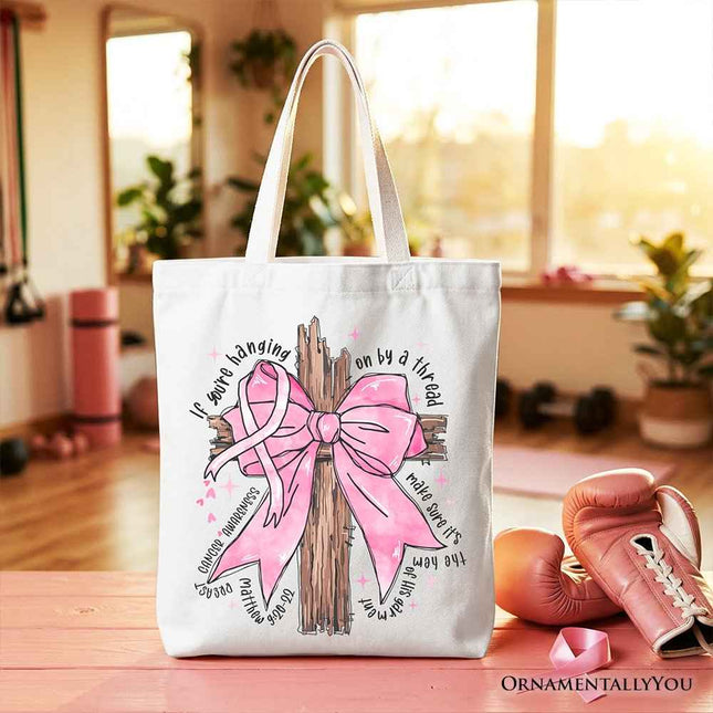 Breast Cancer Pink Bow Cross Tote Bag, Awareness Faith Christian Gift Shopper