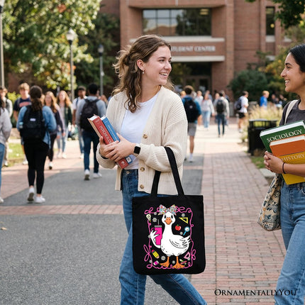 Coquette Teacher Goose Tote Bag, Funny Classroom Gift Shopper for Educators - Dashing Nova