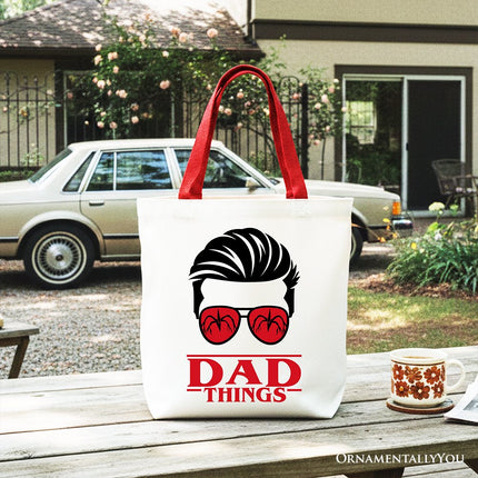 Dad Things Retro Canvas Tote Bag, Red Glasses Family Matching Gift Shopper - Dashing Nova