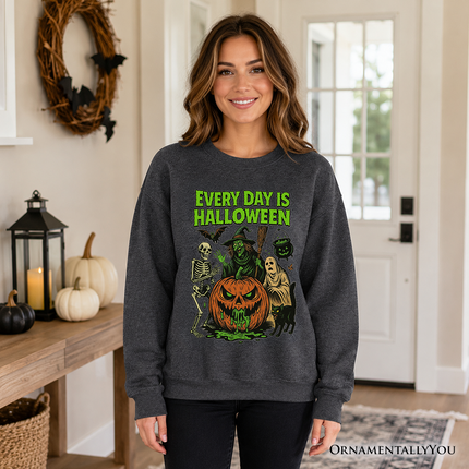 Every Day Is Halloween Sweatshirt, Vintage Pumpkin Witch Spooky Sweater for Eternal Spook Enthusiasts