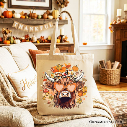 Fall Highland Cow Tote Bag, Messy Bun Howdy Gift Shopper with Autumn Vibes - Dashing Nova