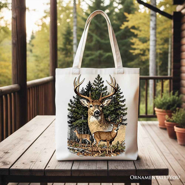 Forest Deers Vintage Grunge Canvas Tote Bag, Retro Hunter Gift Shopper
