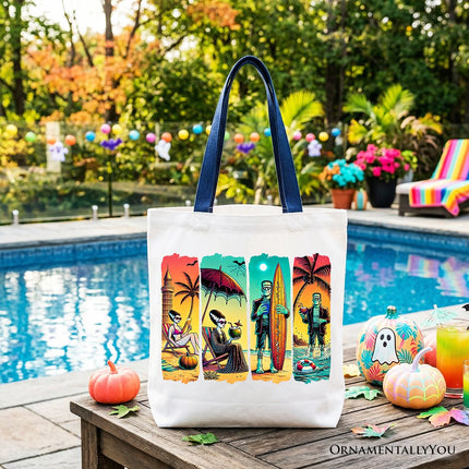 Frankenstein's Beach Vacation Tote Bag, Retro Neon Surf Style Gift Shopper for Horror Fans with Summer Vibes - Dashing Nova