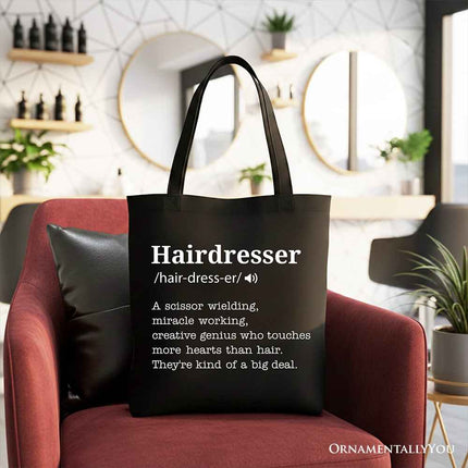 Hairdresser Definition Canvas Tote Bag, Funny Gift Shopper for Creative and Talented Stylists