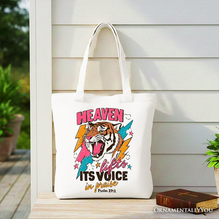 Heaven Lifts its Voice in Praise Christian Tote Bag, Tiger Psalm 191 Bible Verse Gift Shopper - Dashing Nova