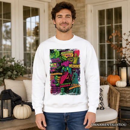 Horror Comic Classic Monsters Sweatshirt, Vintage Scary Halloween Sweater