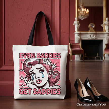 Even Baddies Get Saddies Tote Bag, Retro Crying Girl Pop Art for Stylish and Emotional Women - Dashing Nova
