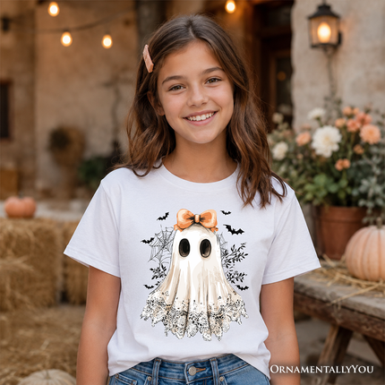 Kids Coquette Ghost T-Shirt, Cute Halloween Tee for Youth Girls - Dashing Nova