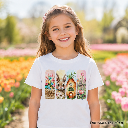 Kids Easter Bunny Floral Brushstroke T-Shirt, Spring Pastel Coquette Tee for Youth - Dashing Nova